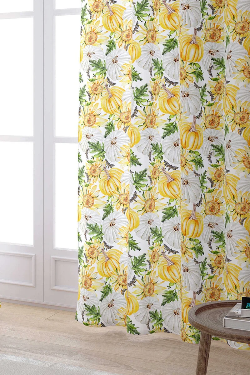 Cango Home Orange Halloween Pumpkin Patterned Digital Printed Curtain CGH752-PR