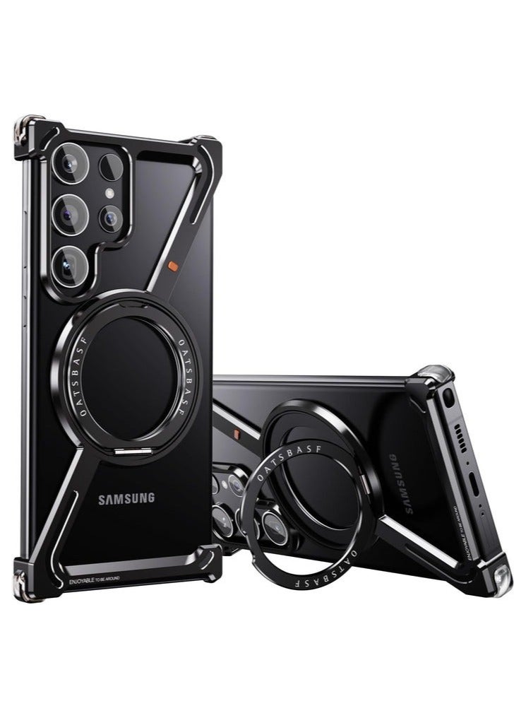 جراب هاتف Samsung Galaxy S24 Ultra Z Shape 360° مع حامل معدني من الألومنيوم بدون إطار - أسود - Image 1