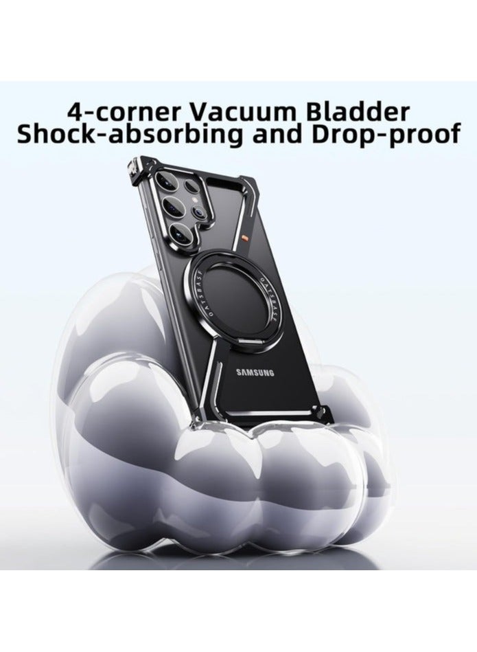 جراب هاتف Samsung Galaxy S24 Ultra Z Shape 360° مع حامل معدني من الألومنيوم بدون إطار - أسود - Image 3