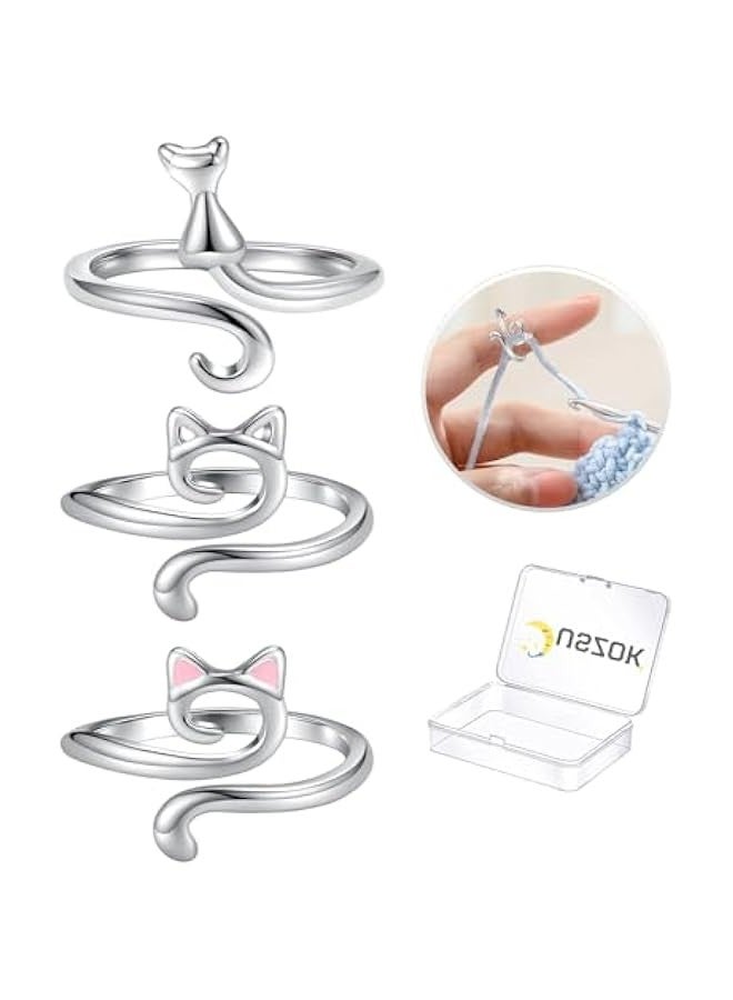 Adjustable Crochet Tension Rings for Finger Cat Yarn Guide Knitting Accessories Box Women 3Pcs  - Image 1