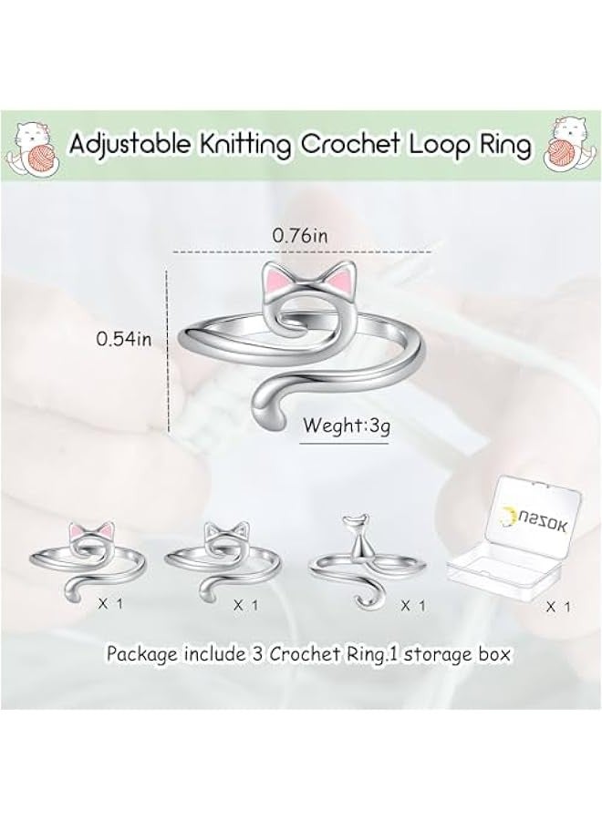 Adjustable Crochet Tension Rings for Finger Cat Yarn Guide Knitting Accessories Box Women 3Pcs  - Image 5