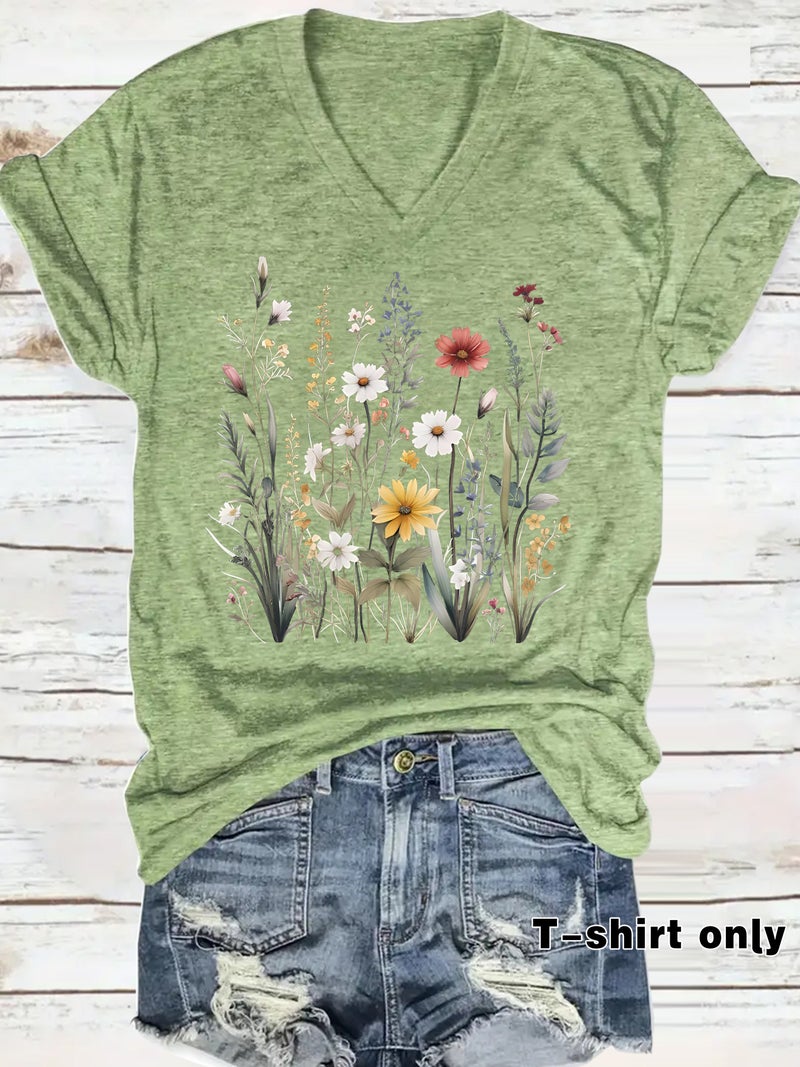 Independent Station Temperament T-Shirt Women'S Plant Flower Print Short Sleeve - Image 4