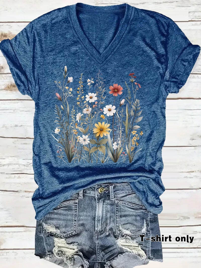 Independent Station Temperament T-Shirt Women'S Plant Flower Print Short Sleeve - Image 2