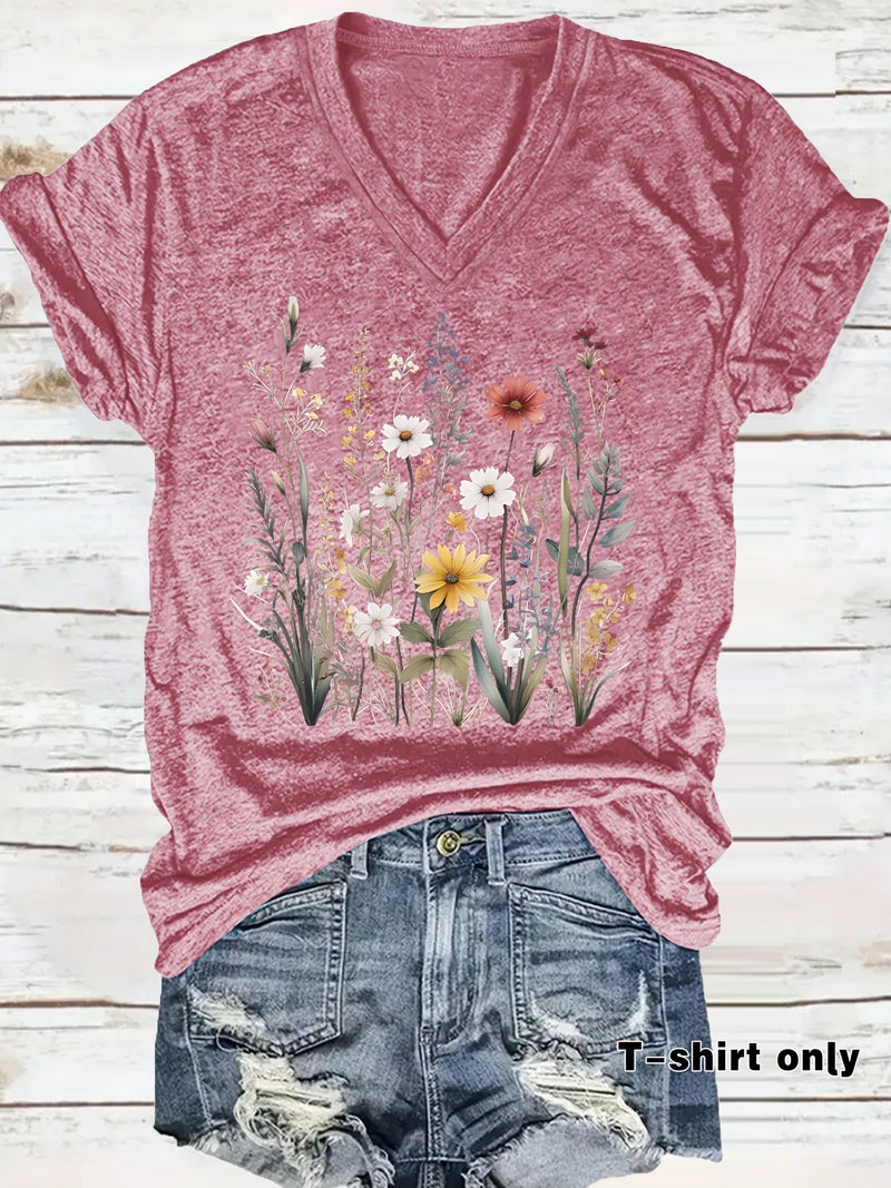 Independent Station Temperament T-Shirt Women'S Plant Flower Print Short Sleeve - Image 3