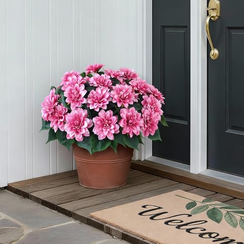 VIERENA 8 Bundles Artificial Dahlia Flowers for Outdoors Spring Summer Decor, No Fade Silk Flower Faux Dahlias Plant Arrangement for Home Garden Balcony Farmhouse（Pink） - Image 3