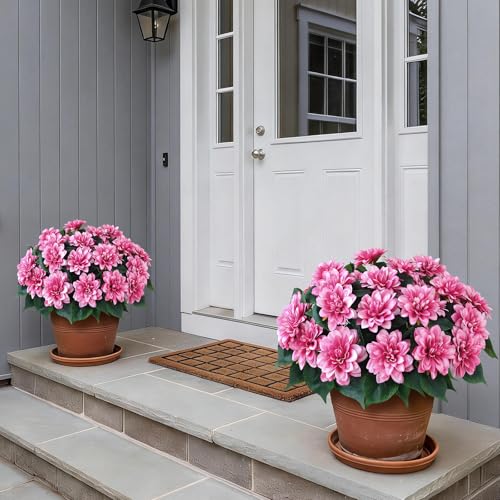 VIERENA 8 Bundles Artificial Dahlia Flowers for Outdoors Spring Summer Decor, No Fade Silk Flower Faux Dahlias Plant Arrangement for Home Garden Balcony Farmhouse（Pink） - Image 2