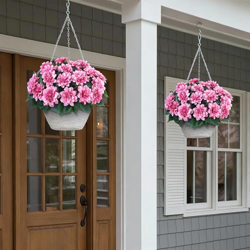 VIERENA 8 Bundles Artificial Dahlia Flowers for Outdoors Spring Summer Decor, No Fade Silk Flower Faux Dahlias Plant Arrangement for Home Garden Balcony Farmhouse（Pink） - Image 4