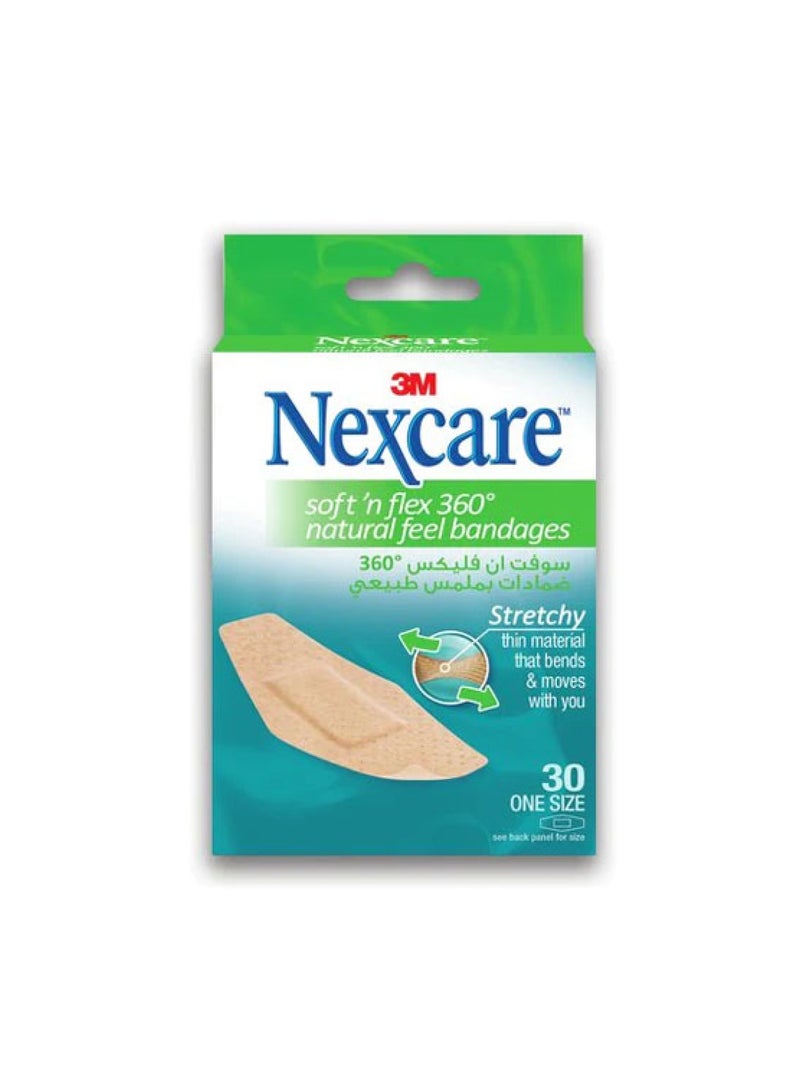 3M Soft & Flex 360 Natural Feel Bandages – One Size – 30 Bandages Pack x2