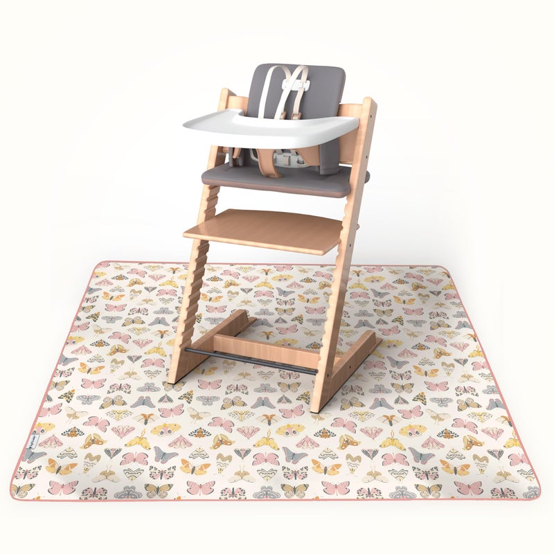 Tiny Twinkle Splat Mat for Under High Chair or Table | 51" x 51" Waterproof & Mess-Proof High Chair Mat for Baby, Machine Washable for Mealtime or Art(Flutter) - Image 2