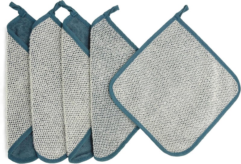TTYBG 5 Pack Soft Weave Home Spa Bath Shower Exfoliating Massage Face Body Wash Cloths, Dual-Sided with Exfoliating Scrub and Soft Terry Cloth Towel - Image 1
