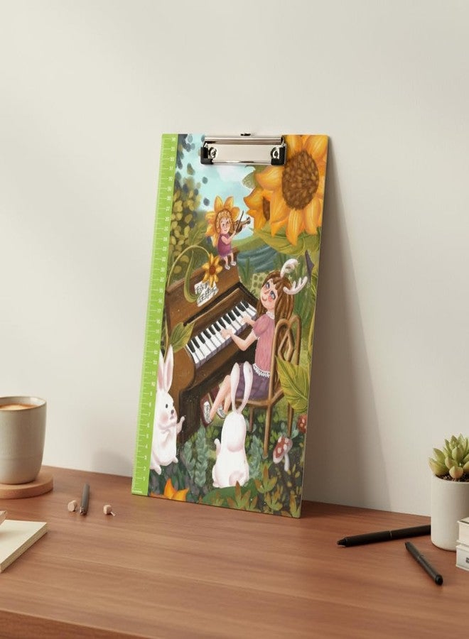 Right Whimsical Forest Music A4 Clipboard with Ruler Cute Rabbit & Piano Design Writing Board for Girls School Exam Pad - Image 5