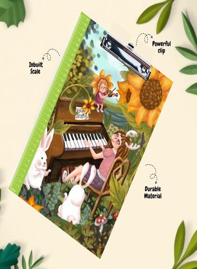 Right Whimsical Forest Music A4 Clipboard with Ruler Cute Rabbit & Piano Design Writing Board for Girls School Exam Pad - Image 3