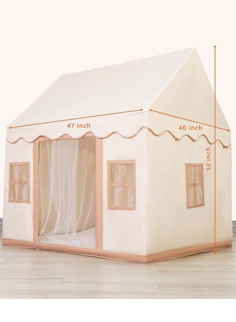 XiuWoo Kids Playhouse Play Tent with Mat LED Star Lights Washable Foldable with Windows Reading Corner Activity Center For Girls Boys for Indoor and Outdoor,Cream  - Image 2