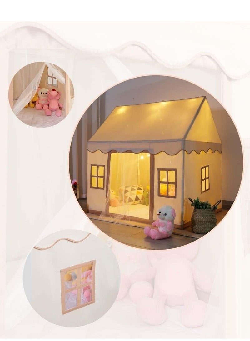 XiuWoo Kids Playhouse Play Tent with Mat LED Star Lights Washable Foldable with Windows Reading Corner Activity Center For Girls Boys for Indoor and Outdoor,Cream  - Image 4