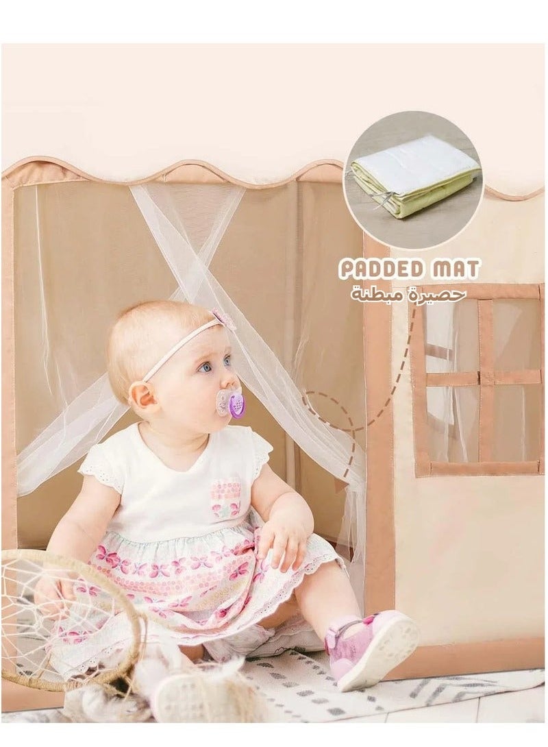 XiuWoo Kids Playhouse Play Tent with Mat LED Star Lights Washable Foldable with Windows Reading Corner Activity Center For Girls Boys for Indoor and Outdoor,Cream  - Image 5