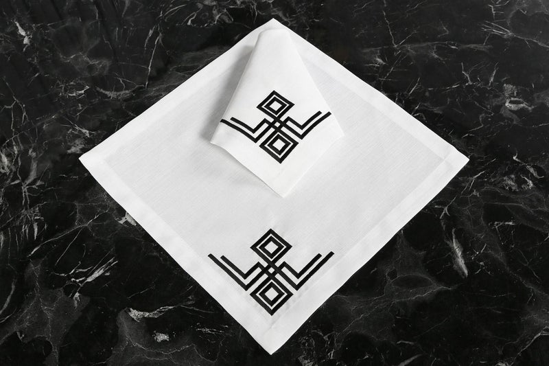 Caka Home 2-Pack Napkin Geometric Double Square Embroidered Linen Effect