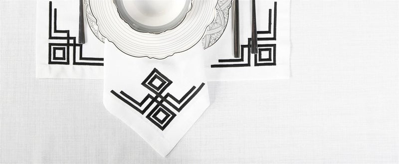 Caka Home 2-Pack Napkin Geometric Double Square Embroidered Linen Effect