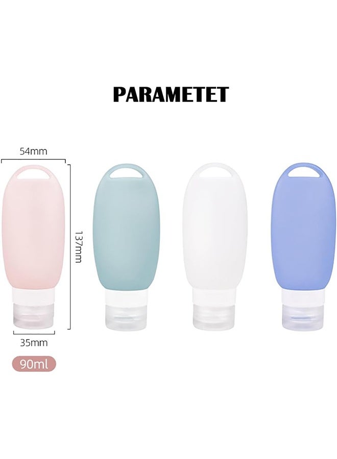 JCB CHIC 4 عبوات سفر محمولة لمستلزمات النظافة الشخصية، عبوات مستلزمات النظافة الشخصية المعتمدة للحمل على متن الطائرة بسعة 90 مل، أنابيب سيليكون قابلة للضغط ومقاومة للتسرب، إكسسوارات سفر قابلة لإعادة التعبئة لشامبو وسائل الاستحمام - Image 2