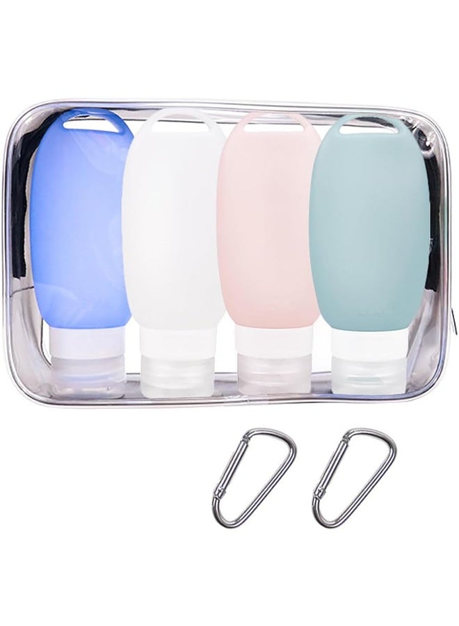 JCB CHIC 4 عبوات سفر محمولة لمستلزمات النظافة الشخصية، عبوات مستلزمات النظافة الشخصية المعتمدة للحمل على متن الطائرة بسعة 90 مل، أنابيب سيليكون قابلة للضغط ومقاومة للتسرب، إكسسوارات سفر قابلة لإعادة التعبئة لشامبو وسائل الاستحمام - Image 1