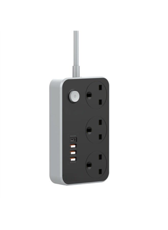 REBENUO Multi-Device Power Strip with 38W Fast Charge – 2500W High Power, 7-Device Protection, PD/QC Compatible, 2m Power Cord - Image 1