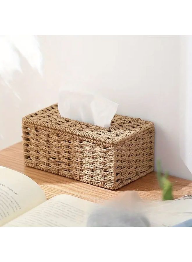 صندوق درج منسوج حامل مناديل يدوي الصنع طراز بوهيمي قديم إكسسوار زخرفي للمنزل والمكتب - Image 3