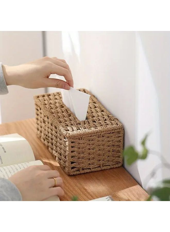 صندوق درج منسوج حامل مناديل يدوي الصنع طراز بوهيمي قديم إكسسوار زخرفي للمنزل والمكتب - Image 5