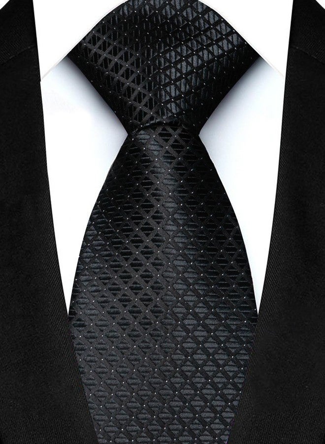 JEMYGINS Mens Plaid Black Tie and Lapel Pin Necktie Pocket Square and Tie Clip with Sets for Business Casual 4PCS(4) - Image 3