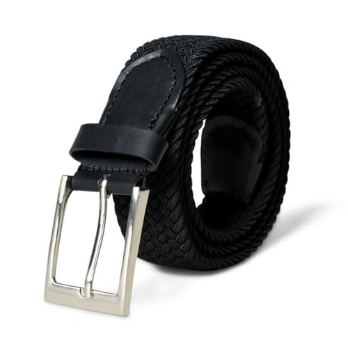 MaheTri Braided Canvas Stretchable Leather Belt, Premium Woven fabric Adjustable & Hole Free Belt for Men & Women (Black, Brown, Cream Black, Cream Brown) (Black, 42"-44" Waist Adjustable) - Image 1