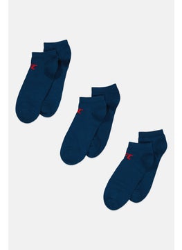 Men 3 Pairs Brand Logo Ankle Sport Socks, Teal