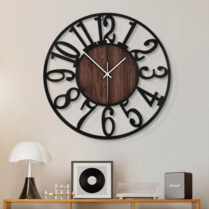 1st owned Large Wall Clock for Living Room Decor 20 Decorative Antique Silent Non TickingBattery OperatedBlack MetalWood Clocks for FarmhouseDining RoomBedroomKitchen  Arabic Numerals