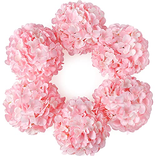 DuHouse Hydrangea Silk Flowers Artificial Flowers with Stem Fake Flower Heads for Wedding Centerpiece Home Decor Pack of 6 Pink