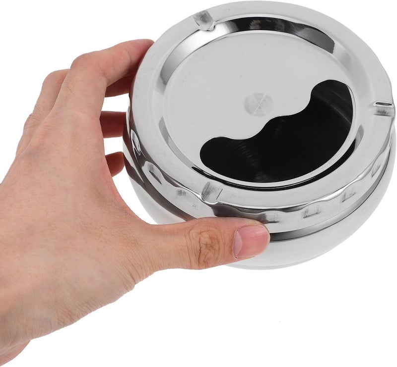 Stainless Steel Ashtray with Lid 12cm Automatic Extinguishing Anti-spill Cigarette Tray for Home and Car Indoor Outdoor Use - Image 4