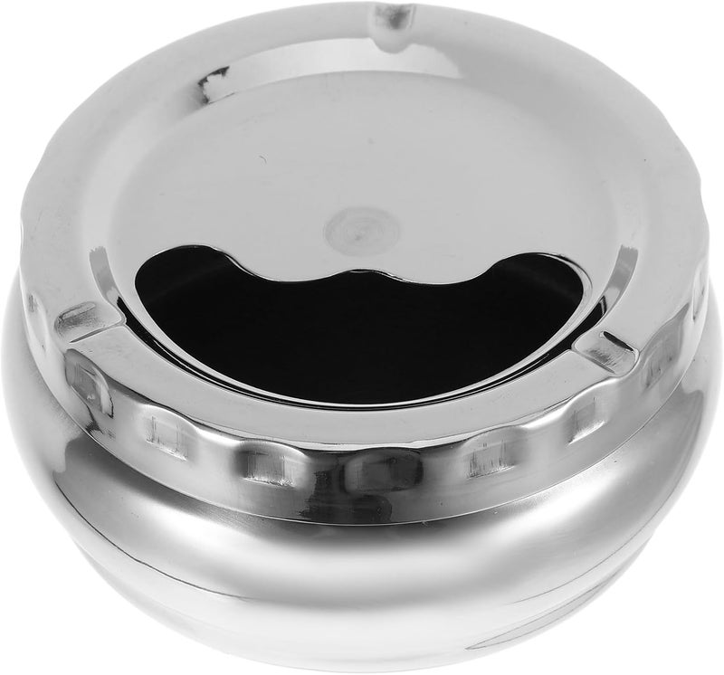 Stainless Steel Ashtray with Lid 12cm Automatic Extinguishing Anti-spill Cigarette Tray for Home and Car Indoor Outdoor Use - Image 1