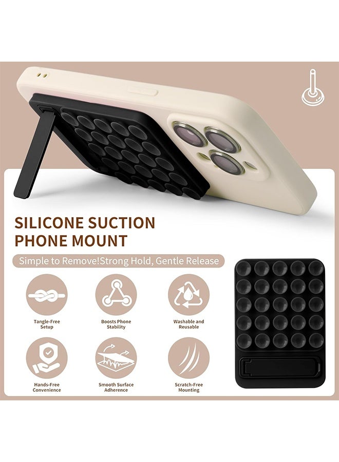 2 in 1 Silicone Sticky Phone Grip Combines a Powerful Suction Cup and a Durable Mount Suitable for Any Phone Model Provides Multiple Mounting Options for Selfies and Tiktok Video Recording Light (Black) - Image 4