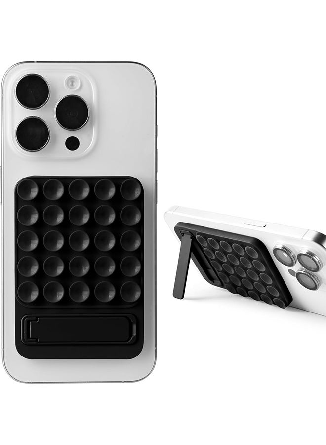 2 in 1 Silicone Sticky Phone Grip Combines a Powerful Suction Cup and a Durable Mount Suitable for Any Phone Model Provides Multiple Mounting Options for Selfies and Tiktok Video Recording Light (Black) - Image 1