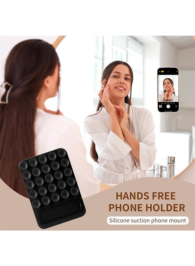 2 in 1 Silicone Sticky Phone Grip Combines a Powerful Suction Cup and a Durable Mount Suitable for Any Phone Model Provides Multiple Mounting Options for Selfies and Tiktok Video Recording Light (Black) - Image 3