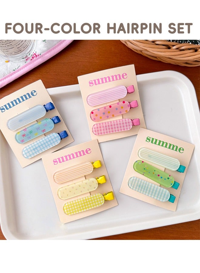 Summer Dopamine style Hair Clips Set 12 Pcs, Multi Purpose Non Slip Hair Clips, Flat Hair Clips Set for Women & Girls (Colorful) - Image 1