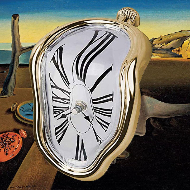 FAREVER Melting Clock Salvador Dali Watch Melted Clock for Decorative Home Office Shelf Desk Table Funny Creative Gift Rome Gold