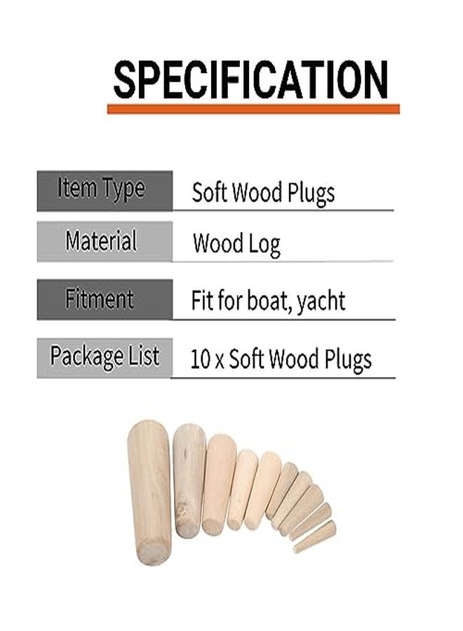 Keenso Marine Boat Wooden Conical Bungs Plugs Set, 10PCS Marine Tapered Thru Hull Emergency Soft Wood Plugs Drain Plug Boat/Yacht Parts and Accessories - Image 2