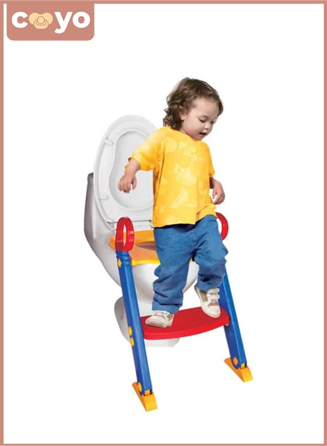 COYO Folding Kids Potty Training Ladder, Toddler Toilet Seat with Step Stool & Safety Handles, Non-Slip Adjustable Potty Chair for Boys Girls - Image 3