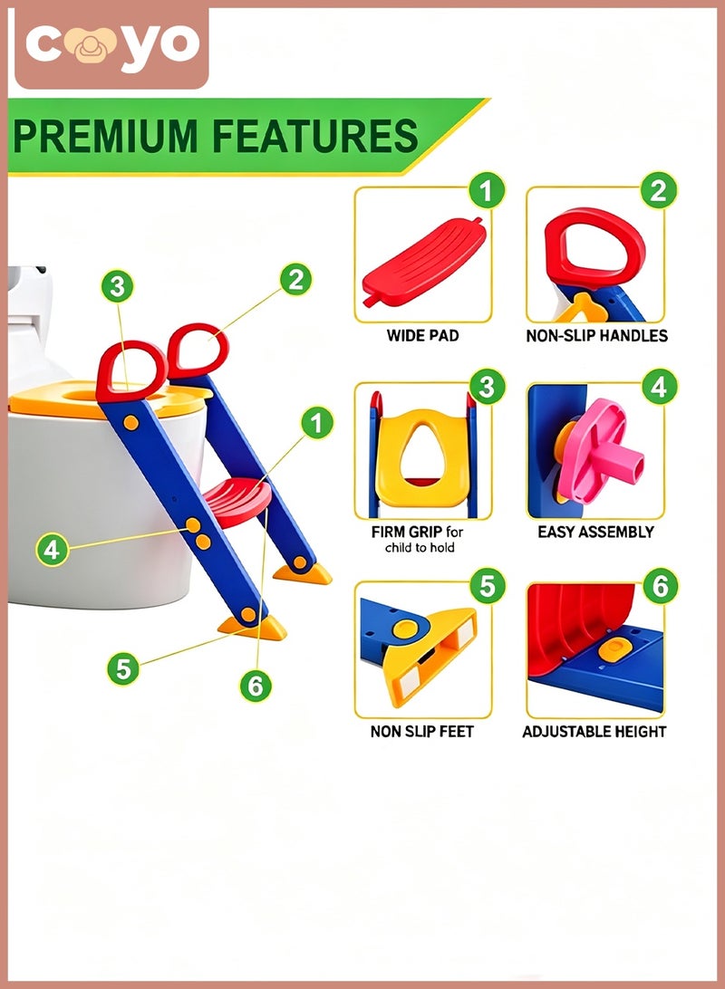 COYO Folding Kids Potty Training Ladder, Toddler Toilet Seat with Step Stool & Safety Handles, Non-Slip Adjustable Potty Chair for Boys Girls - Image 4