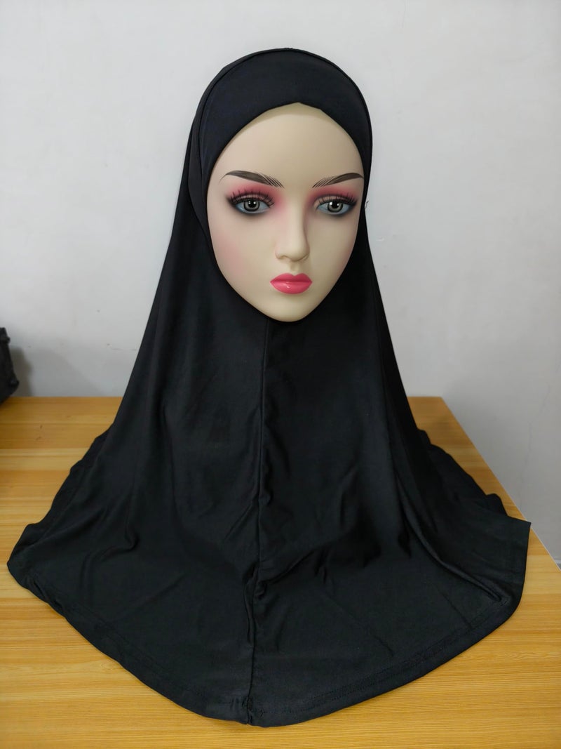 HURESON Ready To Wear Hijab For Women Instant Turban Stretch Soft Muslim Scarf For Prayer Long Hijabs Islamic Jersey Abaya (Black) - Image 3