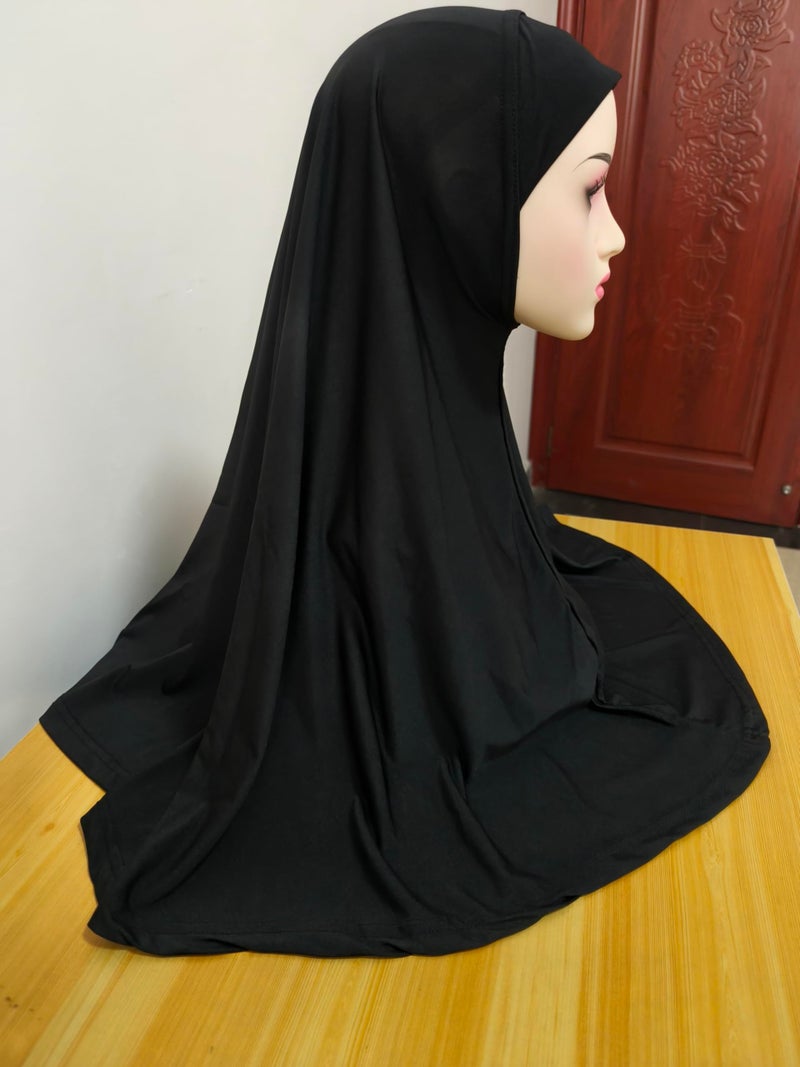 HURESON Ready To Wear Hijab For Women Instant Turban Stretch Soft Muslim Scarf For Prayer Long Hijabs Islamic Jersey Abaya (Black) - Image 2