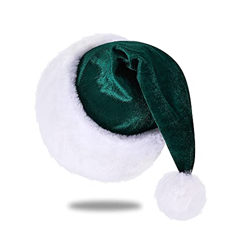 Eoocan Santa Hat, Santa Hats for Adults, Unisex Velvet Comfort Green Christmas Hat Hats Extra Thicken Classic Plush for Christmas New Year Festive Holiday Party Supplies - Image 1