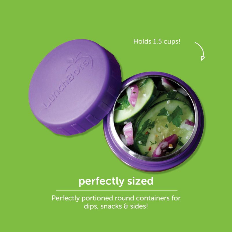 LunchBots Rounds Leak Proof 4 oz. Stainless Snack Container Jar, Set of 2, Purple Lids - Image 2