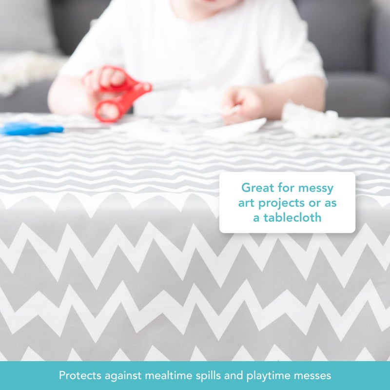 Bumkins Baby Splat Mat for Under High Chair, Babies Toddlers Eating Mess Mat, Waterproof Reusable Cloth for Arts and Crafts, Playtime Mat for Kids, Floors or Tables, Fabric 42inx42in, Gray Chevron - Image 3