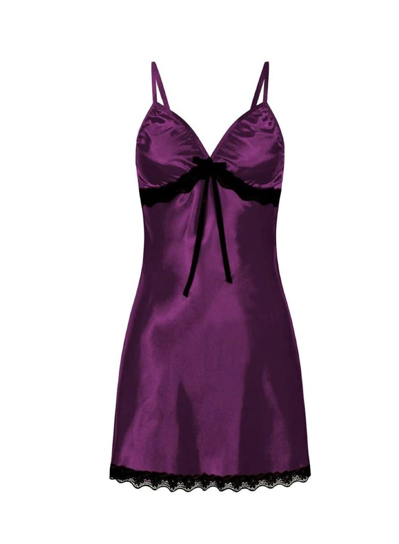 Women Floral  Lace Trim Satin Chemise Nightgown Cami Slip  Sleepwear Dress.  - Image 2