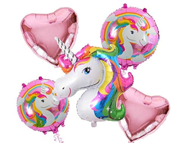 HK balloons Magical Unicorn Foil Balloon Bouquet 5Pc For Birthday Decoration For Girls For Kids,Pink - Image 1