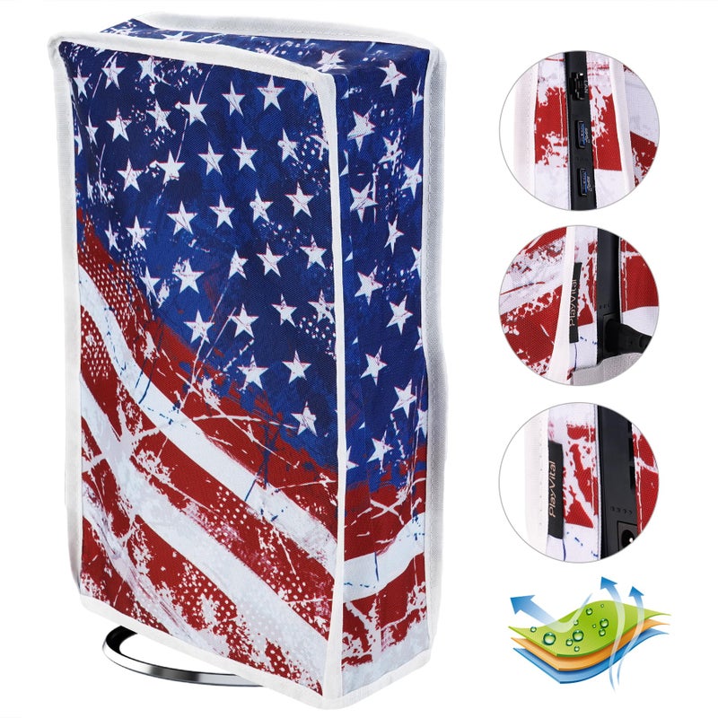 playvital Vertical Dust Cover for ps5 Slim Disc EditionThe New Smaller Design Nylon Dust Proof Protector Waterproof Cover Sleeve for ps5 Slim Console Impression US Flag - Image 2