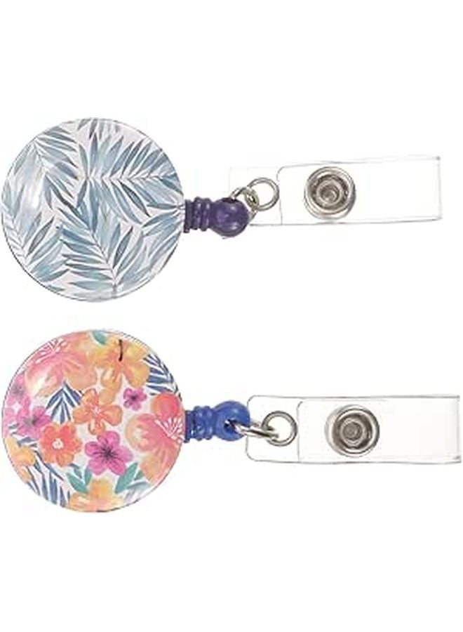 Retractable ID Badge Reels With Buckle Portable Card Holders Tropical Palm Tree Design - Image 1